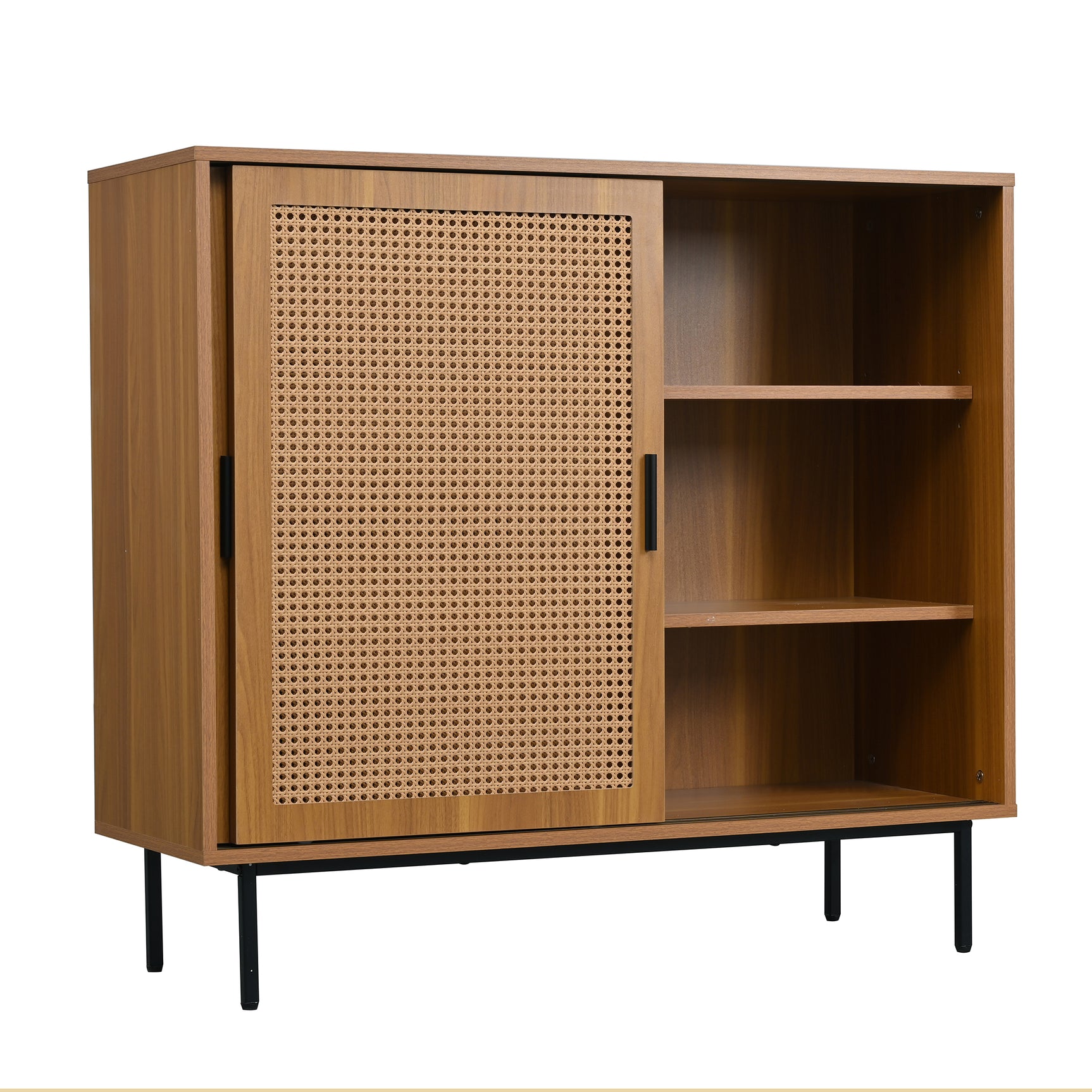 Küchen-Sideboard aus Holz im Landhausstil mit 2 Schiebetüren und verstellbaren Regalen – 100 × 90 × 37 cm