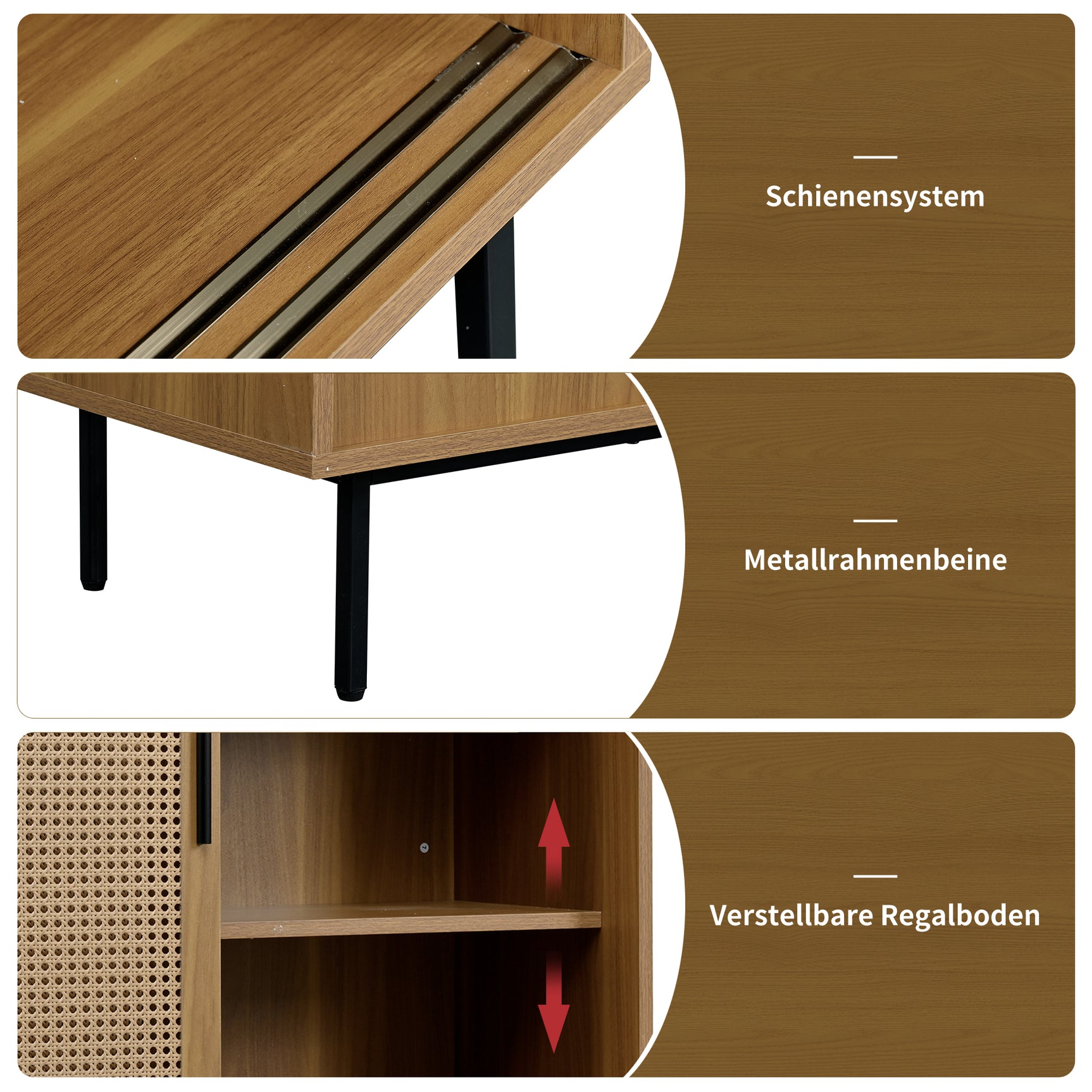 Küchen-Sideboard aus Holz im Landhausstil mit 2 Schiebetüren und verstellbaren Regalen – 100 × 90 × 37 cm