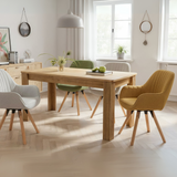 Table à manger rectangulaire en panneaux de particules finition chêne avec quatre pieds robustes