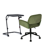 Ensemble avec table d’appoint noire pliable et fauteuil de bureau en velours côtelé vert olive - BASELINE & ROSS