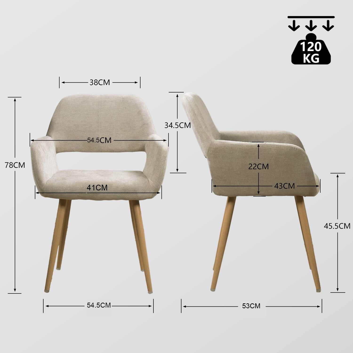 Lot de 6 fauteuils de salle à manger scandinaves avec accoudoirs en tissu beige - CROMWELL
