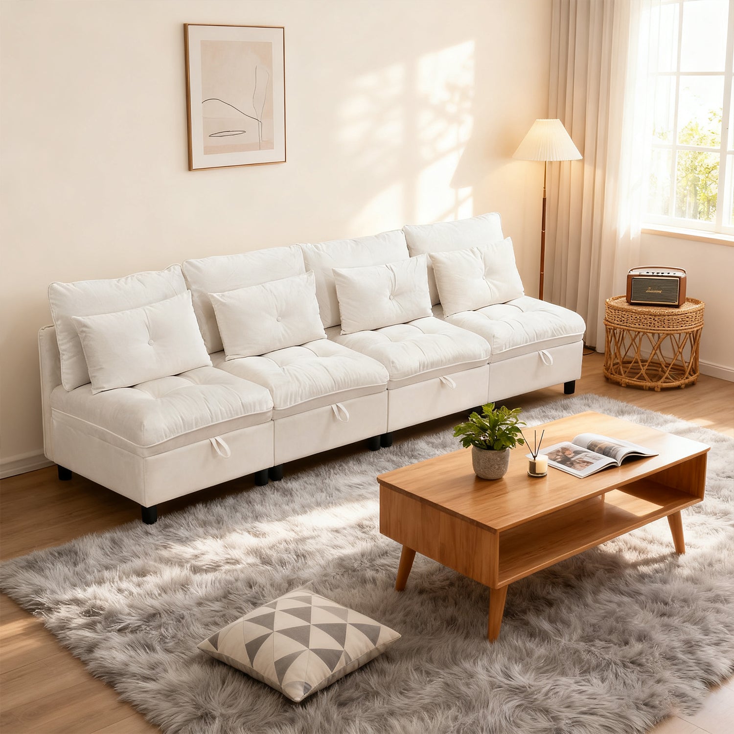 2-Sitzer-Sofa aus beigem Stoff im skandinavischen Stil – AHBARM