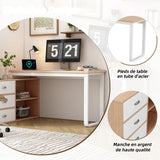 Bureau simple en bois naturel avec 3 tiroirs et 2 niches ouvertes â€?147×100×75,3 cm
