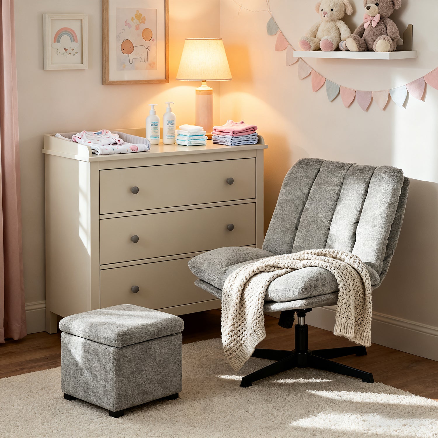 Fauteuil de relaxation réglable et pivotant avec accoudoirs et assise épaisse en chenille gris - CONFOD