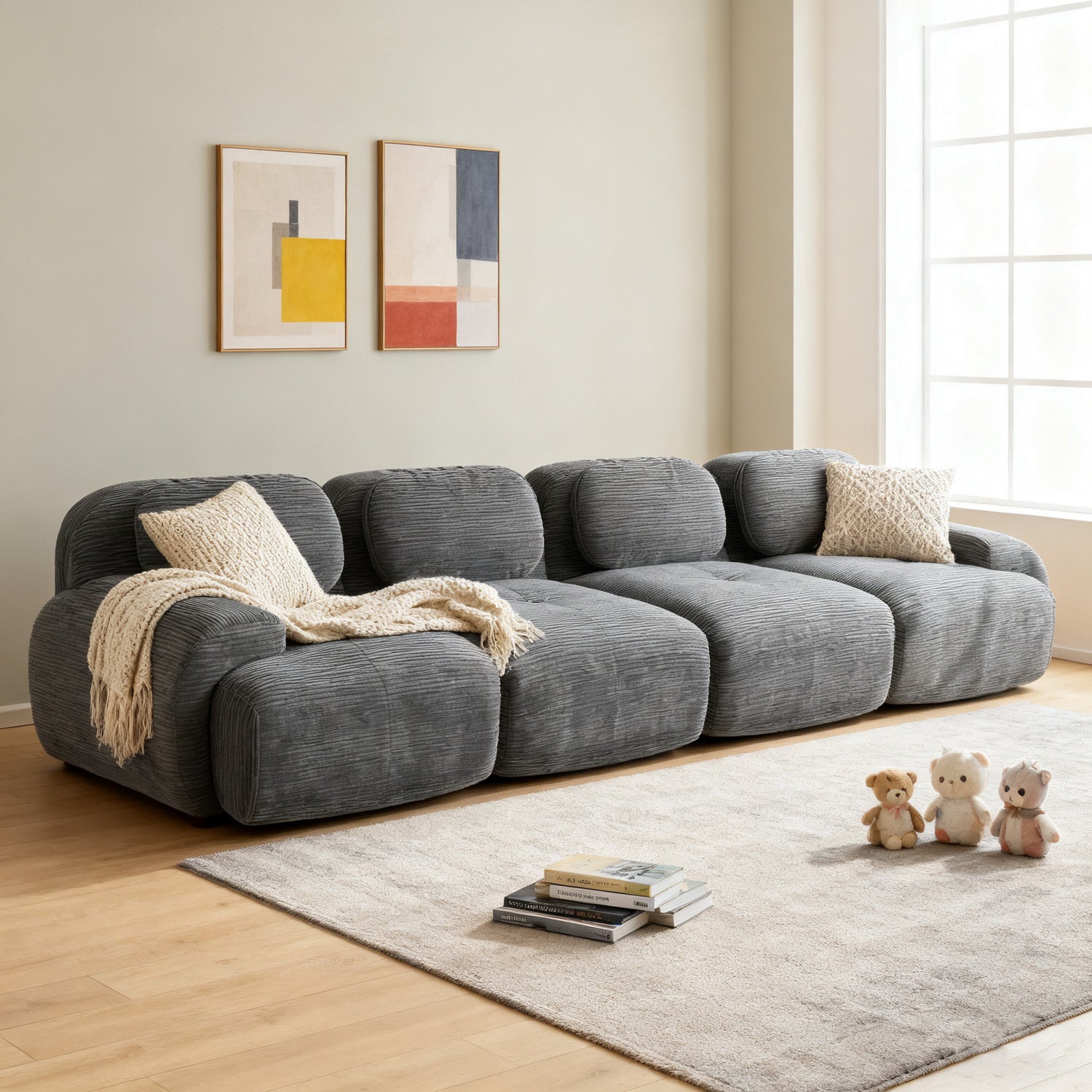 2-Sitzer-Schlafsofa aus dunkelgrauem Stoff mit Seitentaschen, modernes Schlafsofa
