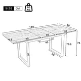 Table de salle à manger extensible rétro en bois avec structure en métal noir, style industriel