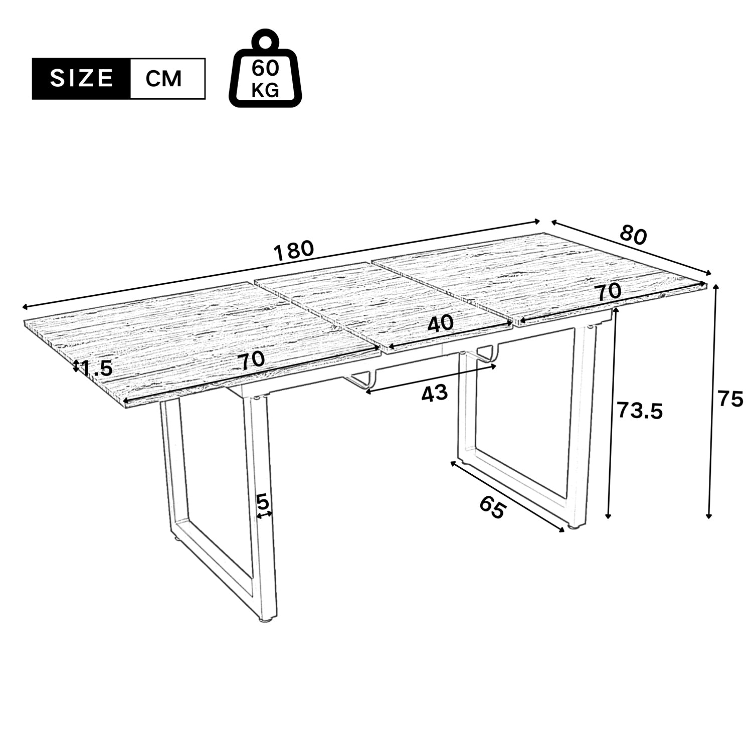Table de salle à manger extensible rétro en bois avec structure en métal noir, style industriel