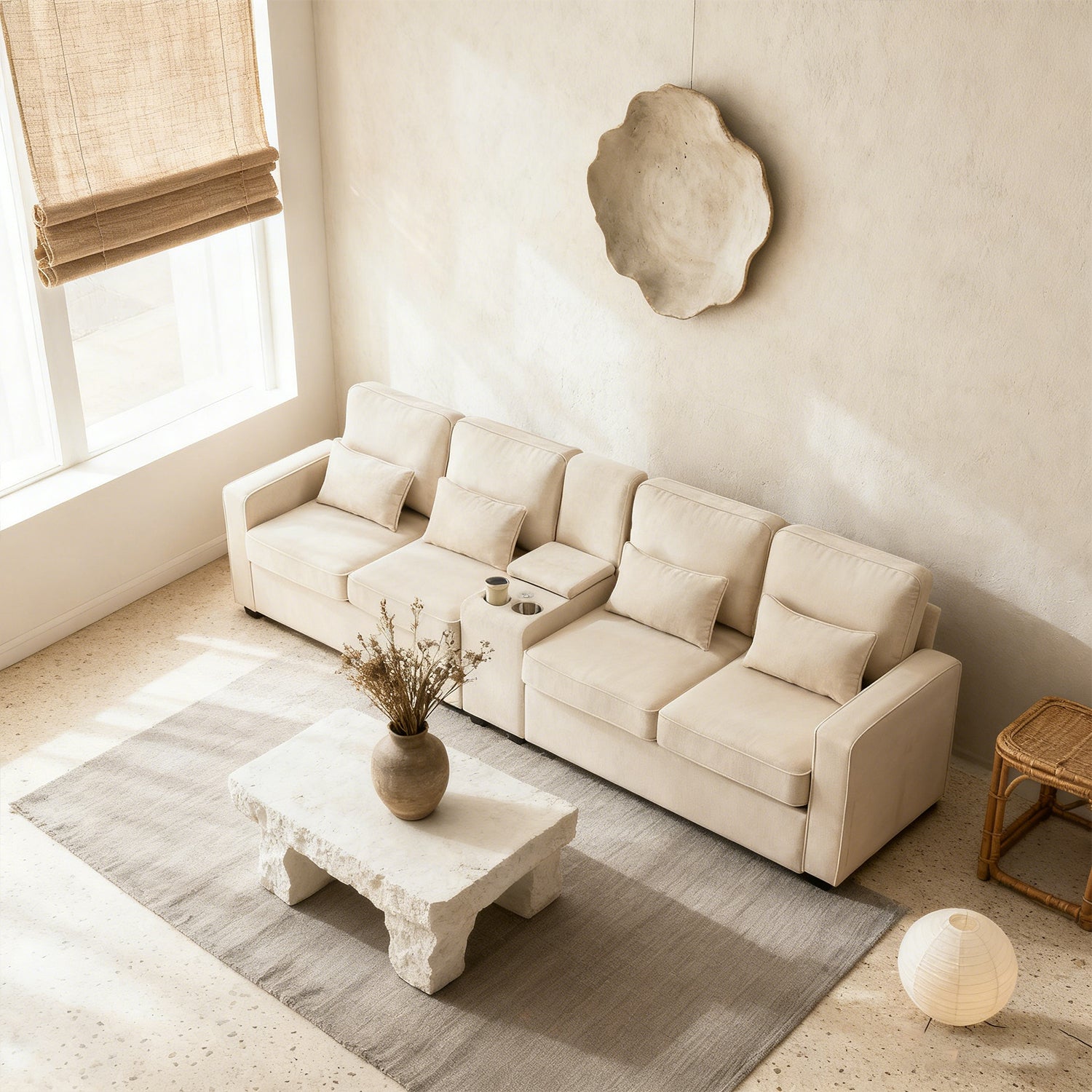 2-Sitzer-Sofa aus beigem Stoff im skandinavischen Stil – AHBARM