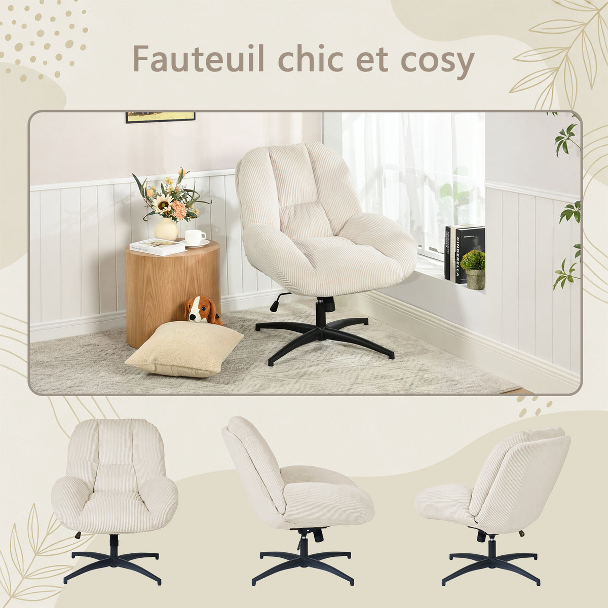 Einstellbare ergonomische Büro -Sessel mit Stoff Armlehnen weiße Schleife - Thomasina
