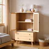 Wooden top buffet modern style with rattan doors and drawers - 60 x 40 x 120 cm