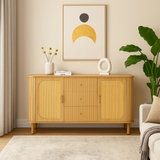 Eichen-Caning-Buffet mit 3 Schubladen, 2 Türen, einstellbaren Regalen und Anti-Breeching-Geräte-120 × 40 × 74 cm