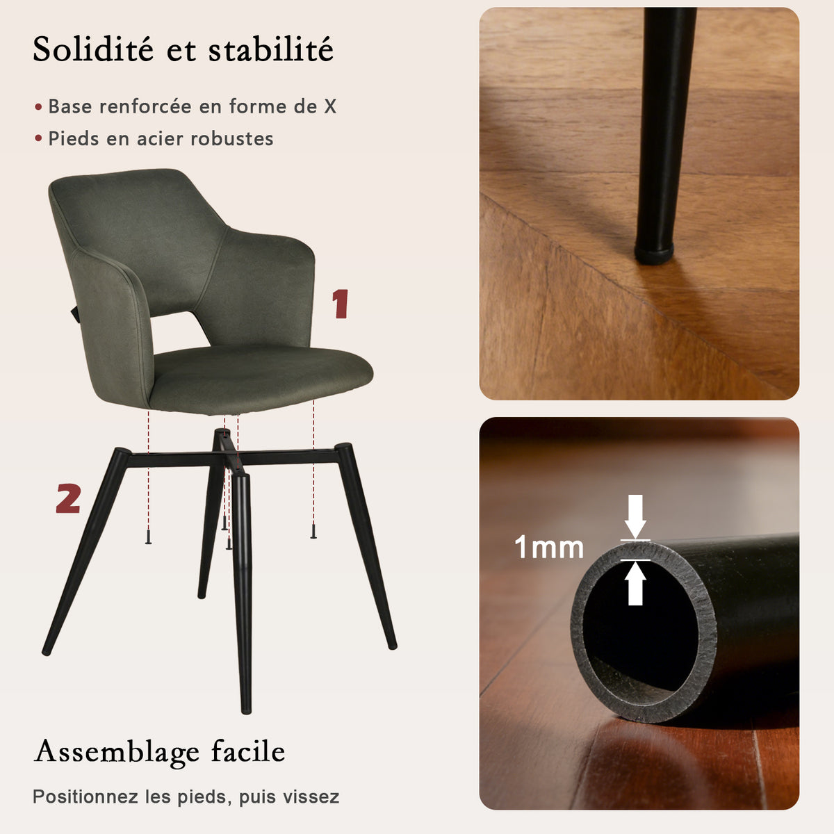 Runder Tisch in Walnussoptik Ø80 cm mit 4 schwarzen Samtstühlen, moderner und komfortabler Stil