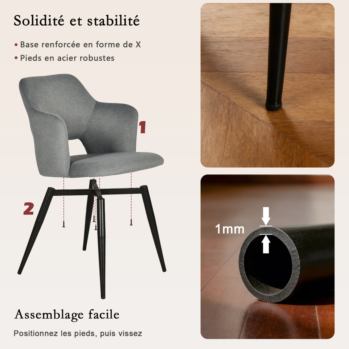 Runder Tisch in Walnussoptik Ø80 cm mit 4 schwarzen Samtstühlen, moderner und komfortabler Stil