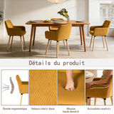 Lot de 4 chaises de salle à manger de style scandinave avec pieds en bois et accoudoirs en velours côtelé jaune - ELIA