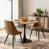Round Table Table Table Table Timber Ø80 cm with 4 black velvet chairs, modern and comfortable style