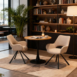 Ensemble de salle à manger de style scandinave comprenant une table ronde en chêne et 2 fauteuils beige