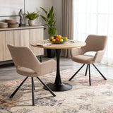 Ensemble de salle à manger de style scandinave comprenant une table ronde en chêne et 2 fauteuils beige