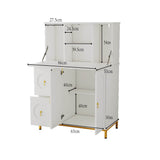 Multifunctional secretary with folding worktop and large storage spaces in white