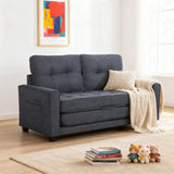 2-Sitzer-Schlafsofa aus dunkelgrauem Stoff mit Seitentaschen, modernes Schlafsofa