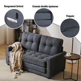 2-Sitzer-Schlafsofa aus dunkelgrauem Stoff mit Seitentaschen, modernes Schlafsofa