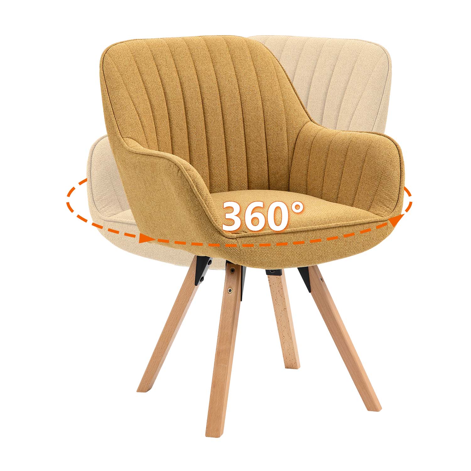 Lot de 2 chaises de salle à manger confortables en tissu jaune pivotantes 360° - CARSON FABRIC YELLOW 2PCS