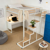 2 -seater mezzanine bed (140x200) with slatted box spring with industrial white and wood style (mattress not included) - up