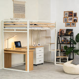 2 -seater mezzanine bed (140x200) with slatted box spring with industrial white and wood style (mattress not included) - up