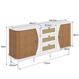 Buffet blanc moderne avec 3 tiroirs en rotin et portes coulissantes