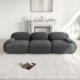 2-seater sofa bed in dark gray fabric with side pockets, modern convertible sofa