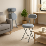 Set of 4 folding chairs/stools, round seat in fabric faux fur gray - Ernst