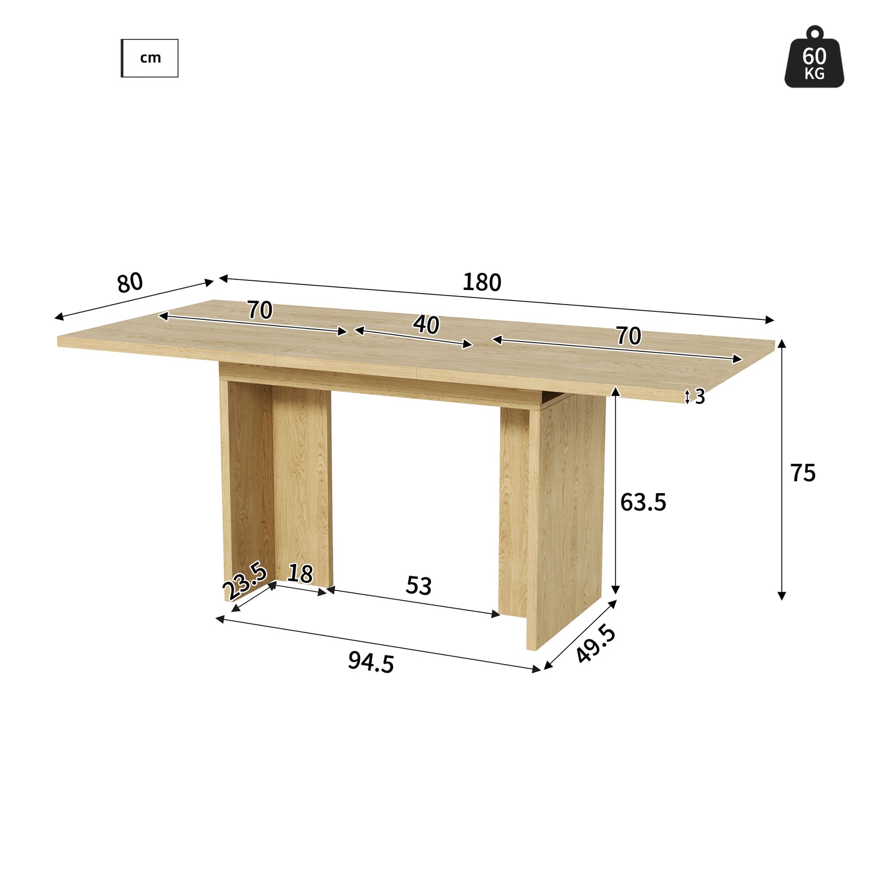 Table à manger extensible aspect chêne 140-180 cm style minimaliste moderne