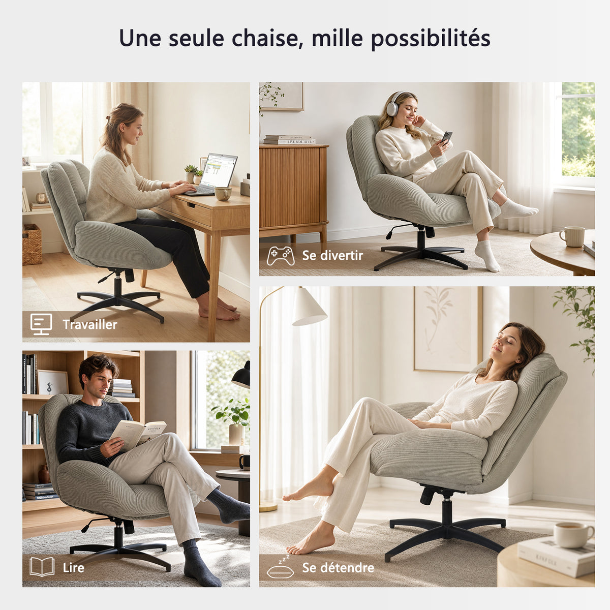 Einstellbare ergonomische Büro -Sessel mit Stoff Armlehnen weiße Schleife - Thomasina