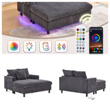 Canapé lounge en velours côtelé souple avec ports USB et éclairage d'ambiance LED, gris
