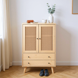 Wooden top buffet modern style with rattan doors and drawers - 60 x 40 x 120 cm