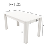Table à manger rectangulaire blanc aspect chêne avec quatre pieds massifs
