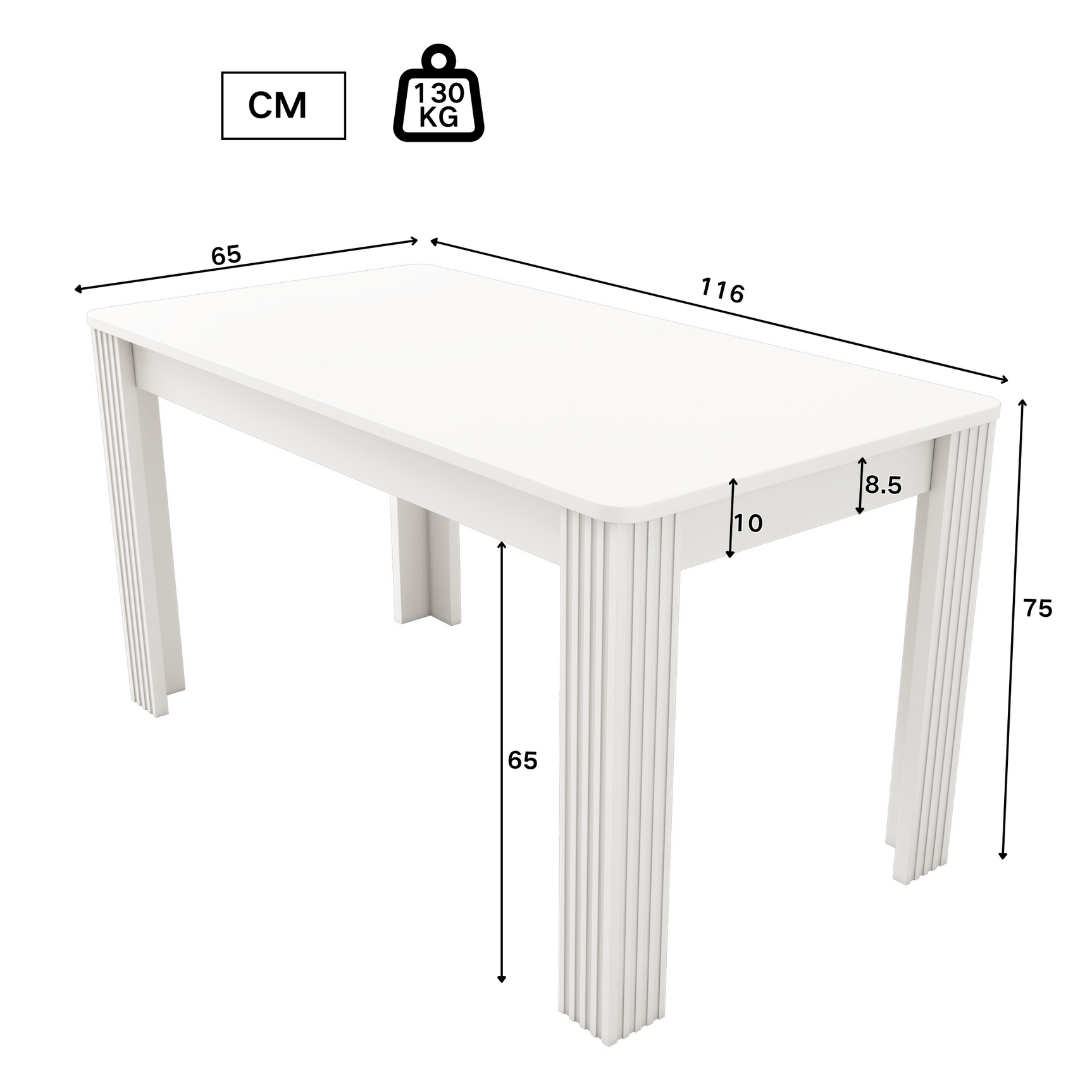 Table à manger rectangulaire blanc aspect chêne avec quatre pieds massifs