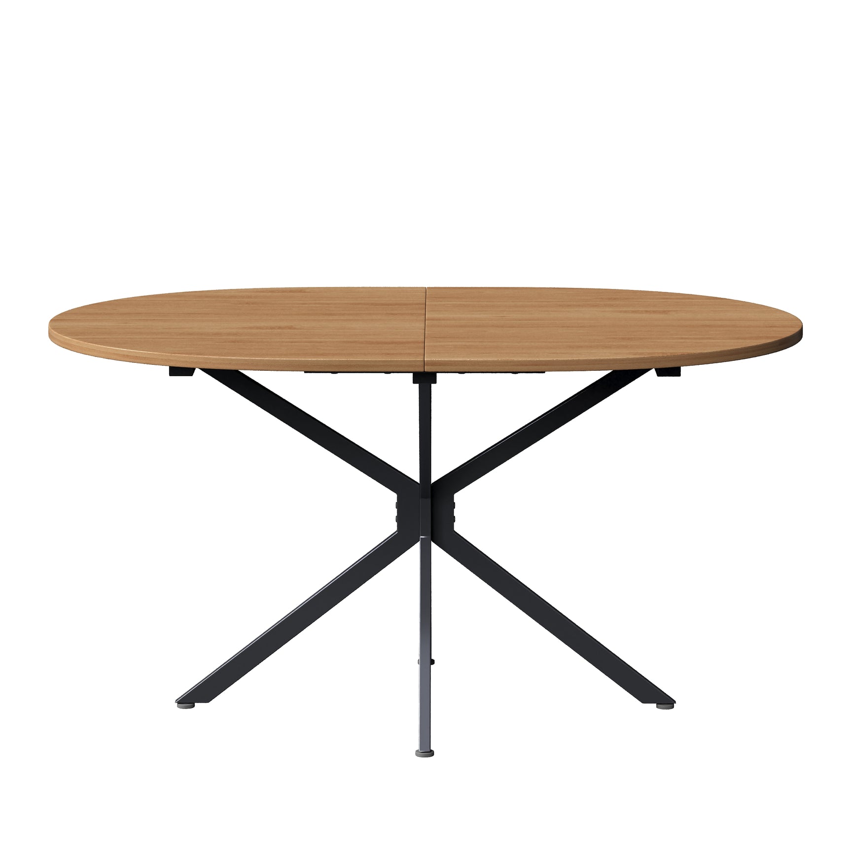 Table à manger ovale aspect naturel avec pieds métalliques en croix pour 4 à 6 personnes