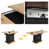 Table à manger télescopique extensible naturel-noir avec 3 niveaux de rangement