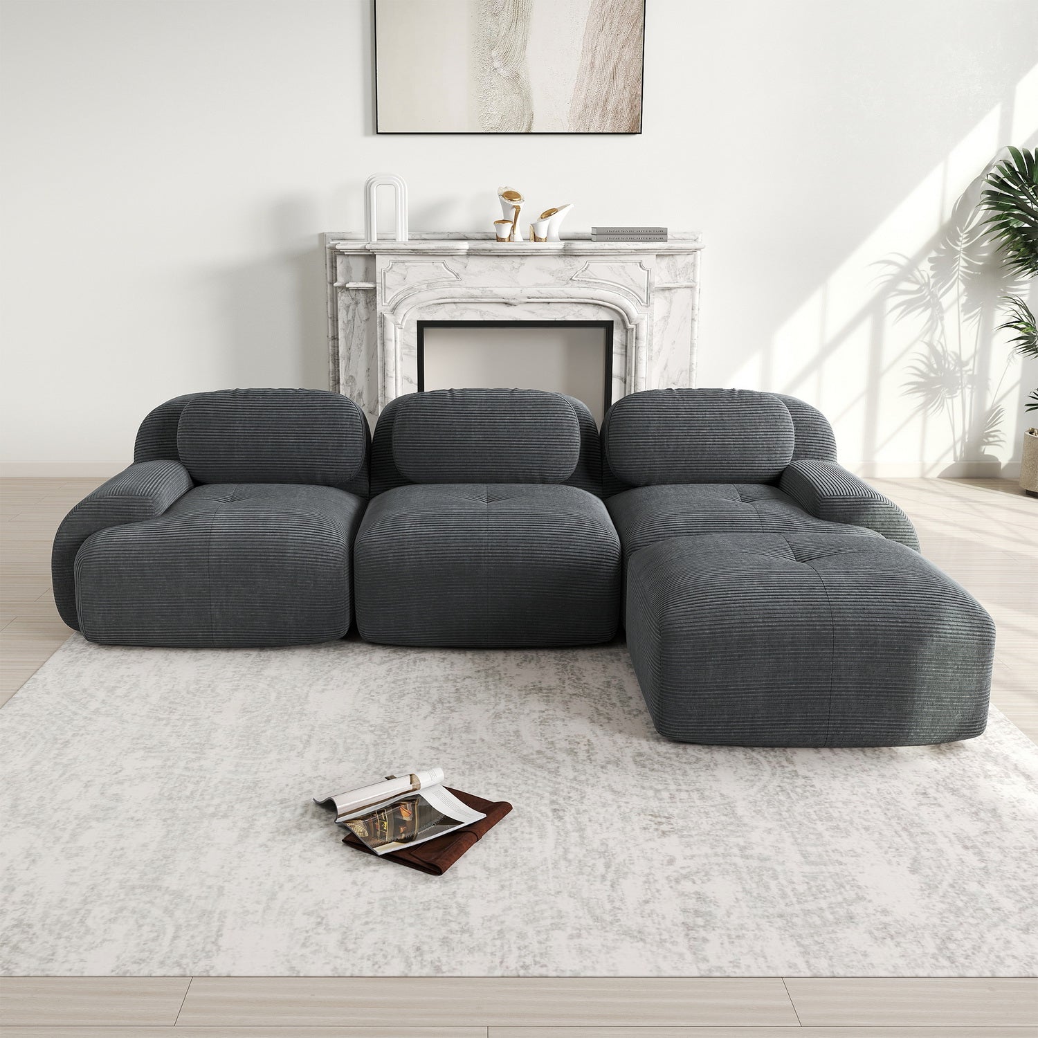 2-Sitzer-Schlafsofa aus dunkelgrauem Stoff mit Seitentaschen, modernes Schlafsofa