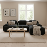 Ensemble de canapés avec accoudoirs incurvés et base antidérapante en tissu velours côtelé doux pour le salon, noir, siège 3 + tabouret 1