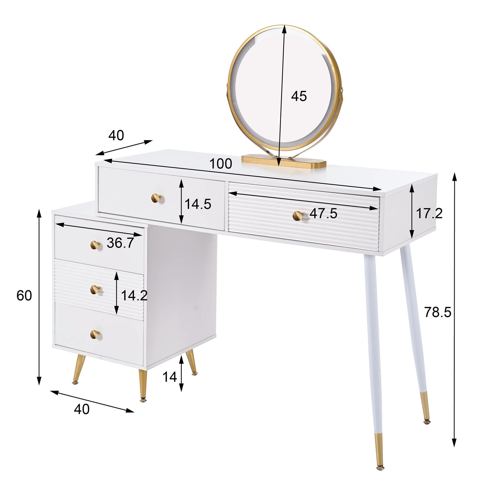 Ensemble coiffeuse élégante avec miroir HD rétroéclairé par LED, meuble latéral réglable et tiroir coulissant, 100 x 40 x 78 cm
