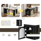 Îlot de cuisine mobile noir et blanc avec plateau extensible et prise électrique intégrée