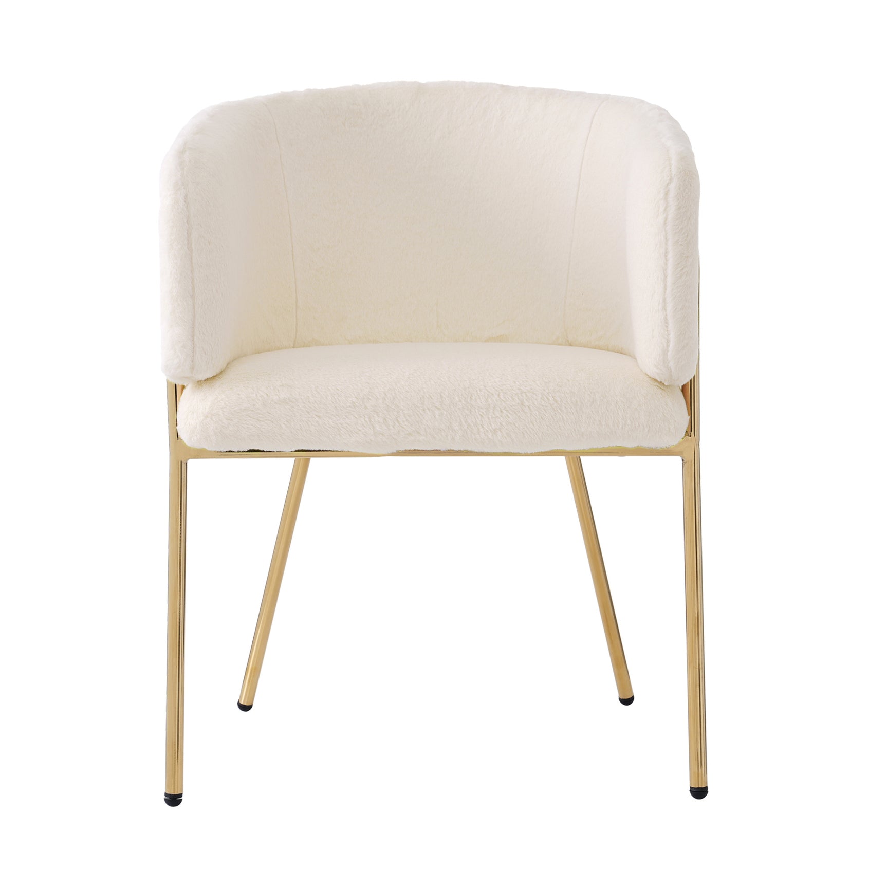 Lot de 4 chaise de loisirs individuelle en imitation de velours de lapin Chaise élégante à quatre pieds en métal beige pour salon chambre à coucher et salle à manger