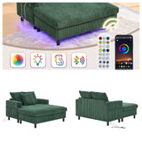 Canapé lounge en velours côtelé souple avec ports USB et éclairage d'ambiance LED, vert