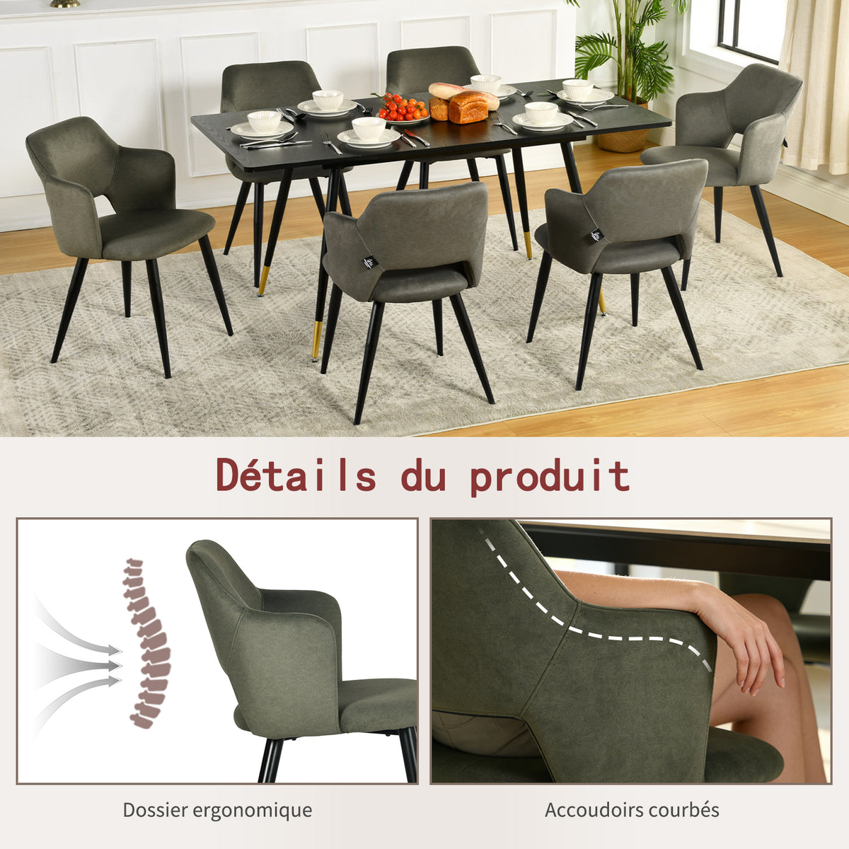 Runder Tisch in Walnussoptik Ø80 cm mit 4 schwarzen Samtstühlen, moderner und komfortabler Stil