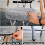 Set of 4 folding chairs/stools, round seat in fabric faux fur gray - Ernst