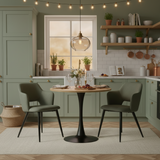 Round Table Table Table Table Timber Ø80 cm with 4 black velvet chairs, modern and comfortable style