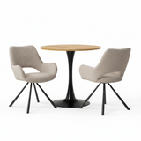 Ensemble de salle à manger de style scandinave comprenant une table ronde en chêne et 2 fauteuils beige