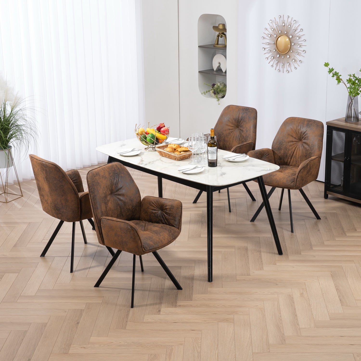 Lot de 2 chaises de salle à manger confortables en suédine avec accoudoirs - CALF SUEDE BROWN