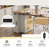 Îlot de cuisine mobile blanc avec plateau extensible et fonction de recharge